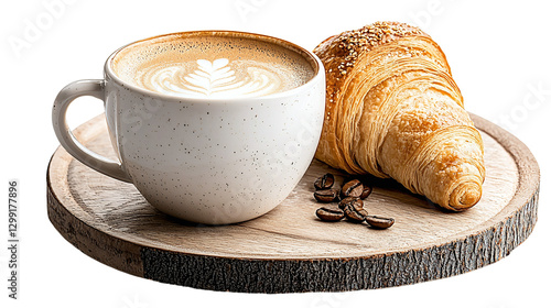 A cozy scene featuring a warm cup of coffee and a flaky croissant perfect for a relaxing morning or afternoon break