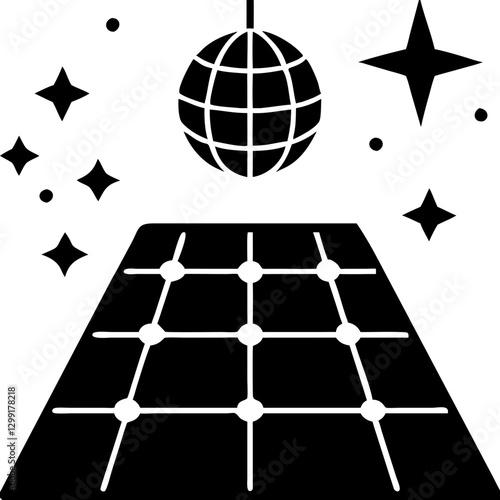 Retro Disco Dance Floor with Shiny Mirror Ball and Sparkling Stars Vector Illustration
