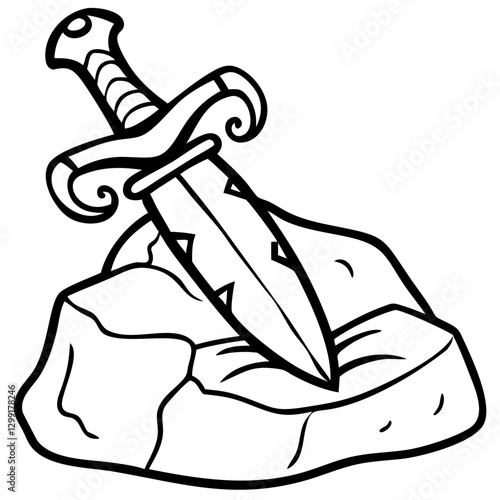Vector Illustration of Sword in Stone Symbolizing Legend and Strength