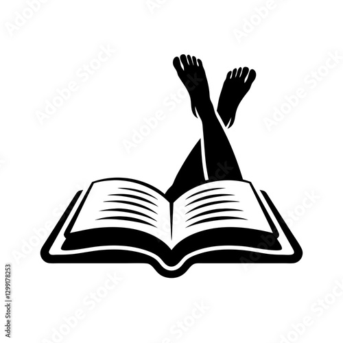 Relaxed Reading Illustration with Open Book and Crossed Legs