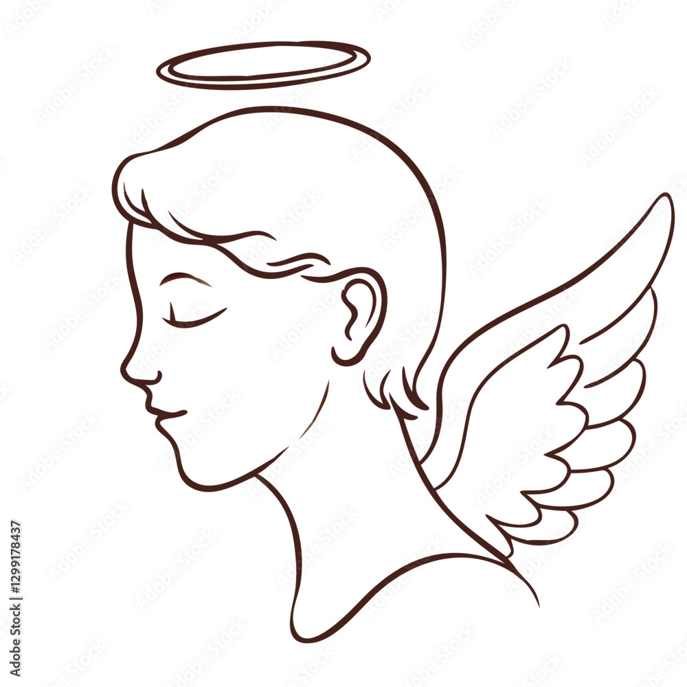 Angelic Halo Winged Figure Side Profile Illustration for Spiritual and Religious Themes Angelic Halo Winged Figure Side Profile Illustration for Spiritual and Religious Themes