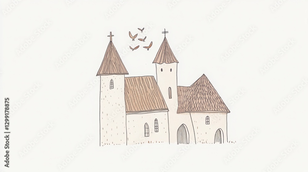 Simple Beige Stone Castle Illustration Simple Beige Stone Castle Illustration