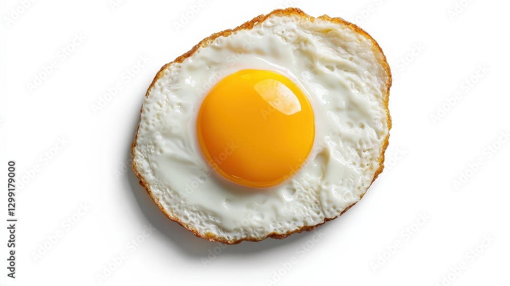 Fried egg, overhead view, white background Fried egg, overhead view, white background