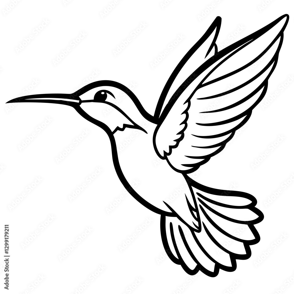 Obraz premium Elegant Hummingbird Outline Vector Simple Bird Illustration for Design and Decor