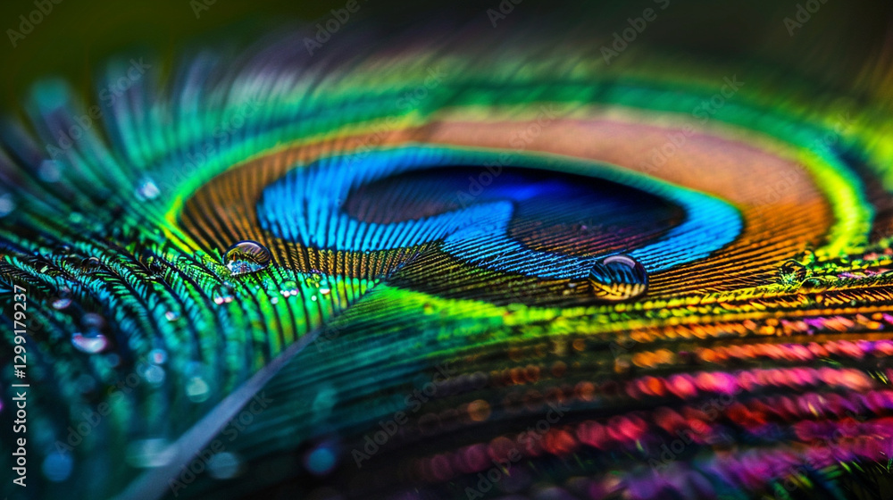 Fototapeta premium A close up view of a vibrant peacock feather.