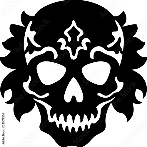 Intricate Black Skull Design Vector for Day of the Dead Art and Tattoo Use