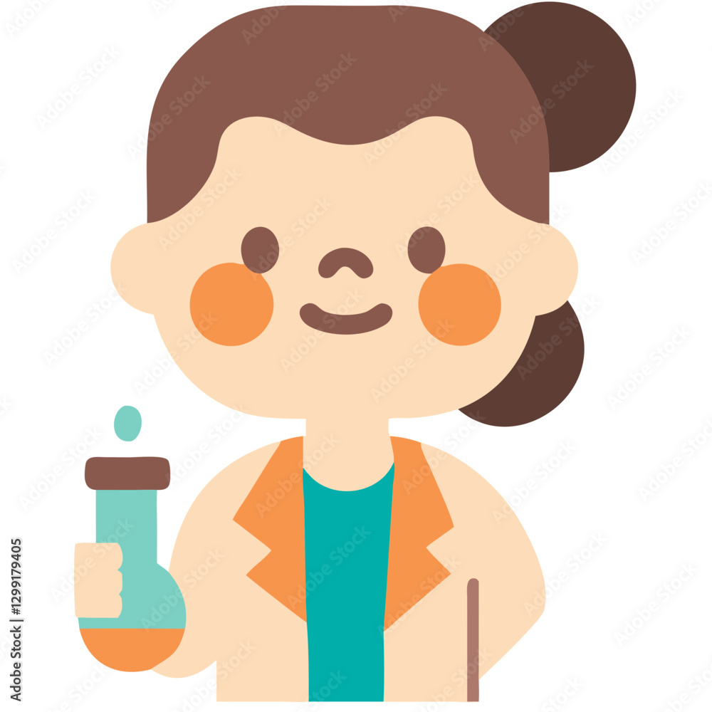 Cute Female Scientist Cartoon with Lab Flask Vector Illustration Cute Female Scientist Cartoon with Lab Flask Vector Illustration