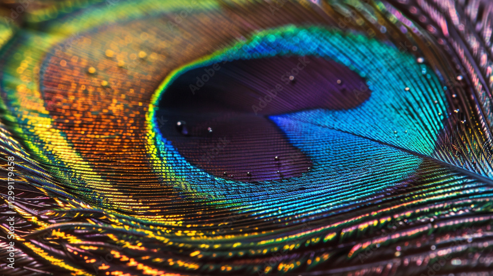 Naklejka premium A close up view of a vibrant peacock feather.