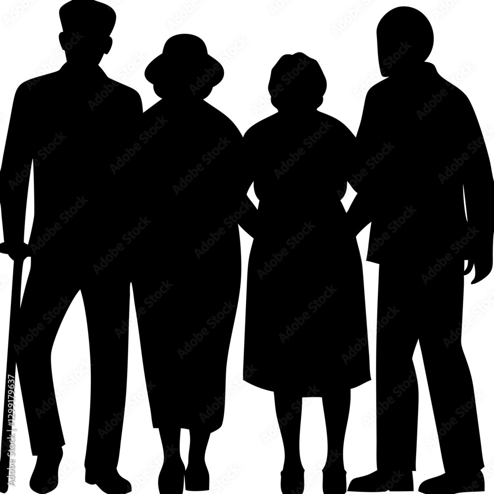 Elderly Family Silhouette Group Illustration for Senior Care and Community Support Elderly Family Silhouette Group Illustration for Senior Care and Community Support