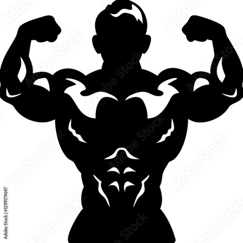 Muscular Bodybuilder Silhouette Flexing Biceps Fitness Vector Art photo