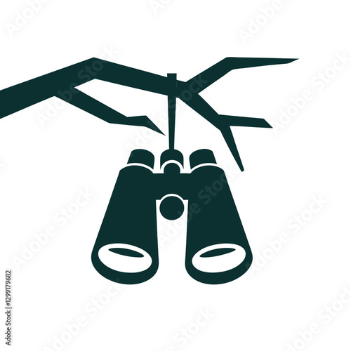 Silhouette of Hand Holding Binoculars Concept for Observation and Exploration