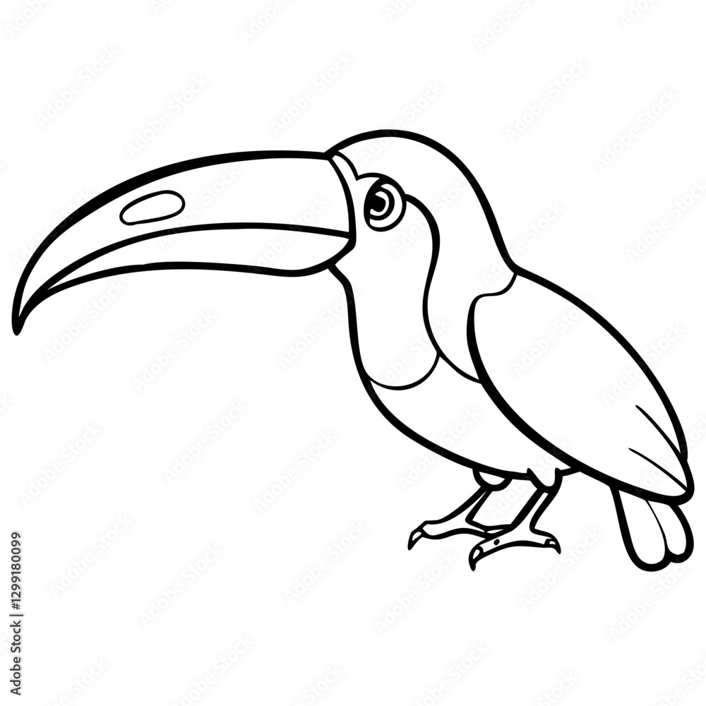 Obraz premium Outline Vector Illustration of Toucan Bird with Large Beak for Educational and Art Projects