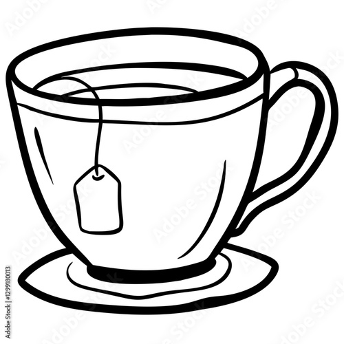 Hand Drawn Vector Tea Cup with Tea Bag Illustration for Cafes and Tea Shops