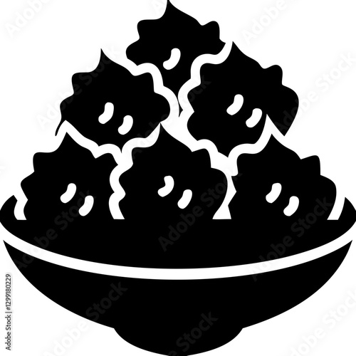 Vector Illustration of Bowl with Cream Puffs or Pastries Simple Black Silhouette Design