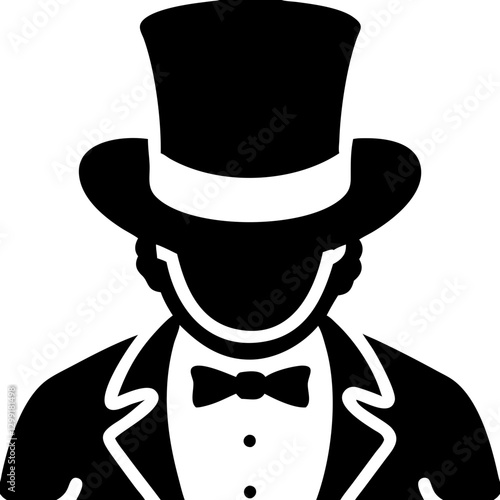 Elegant Gentleman Silhouette Wearing Top Hat and Tuxedo Vector Illustration