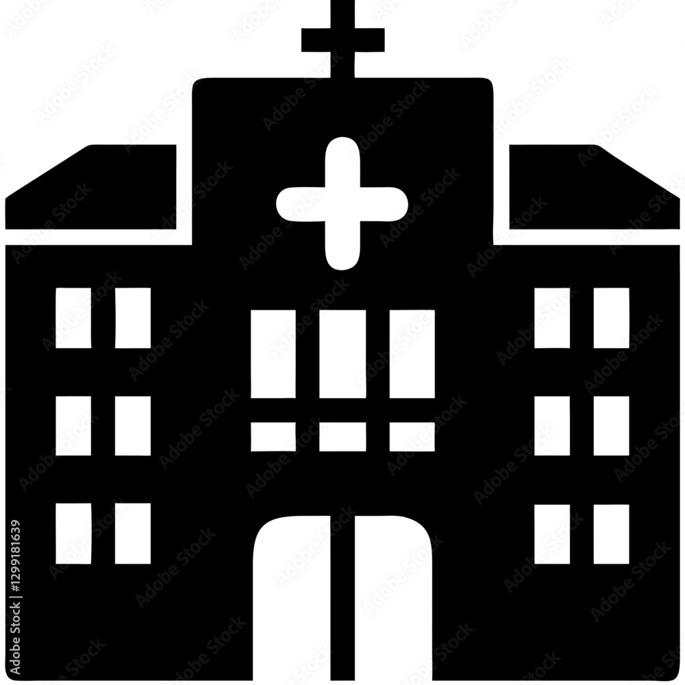 Obraz premium Hospital Building Vector with Medical Cross Symbol for Healthcare and Emergency Services