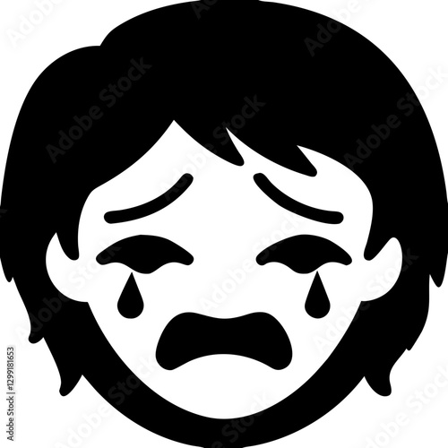 Crying Sad Face Black Silhouette on Grey Emotional Vector Clipart