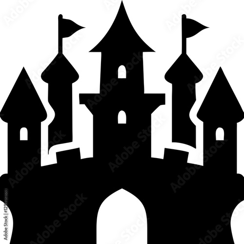 Majestic Castle Silhouette Vector Illustration with Flag Towers