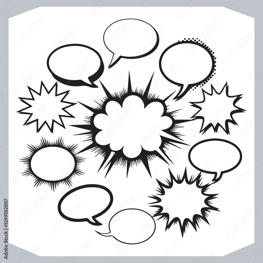 Outline Speech Bubbles in Different Shapes Hand Drawn Doodle Pack