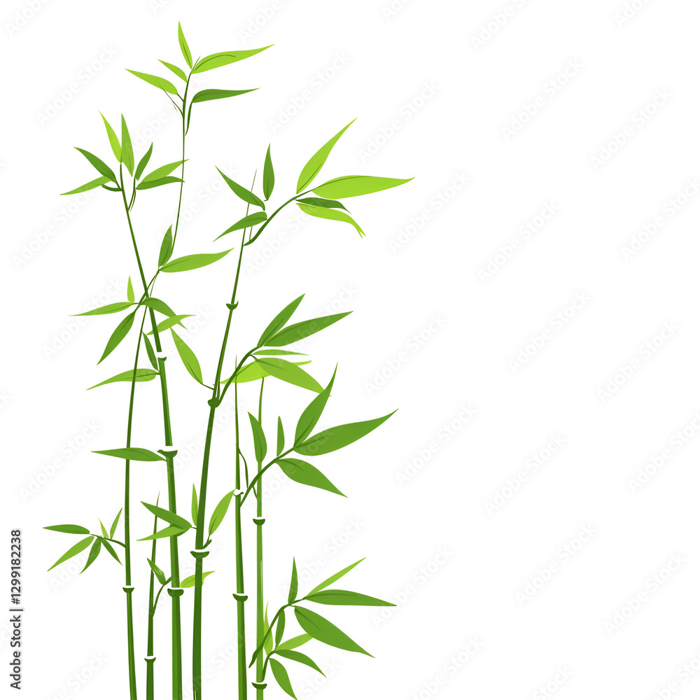 Bamboo stalks with green leaves on a white background with copy space Bamboo stalks with green leaves on a white background with copy space