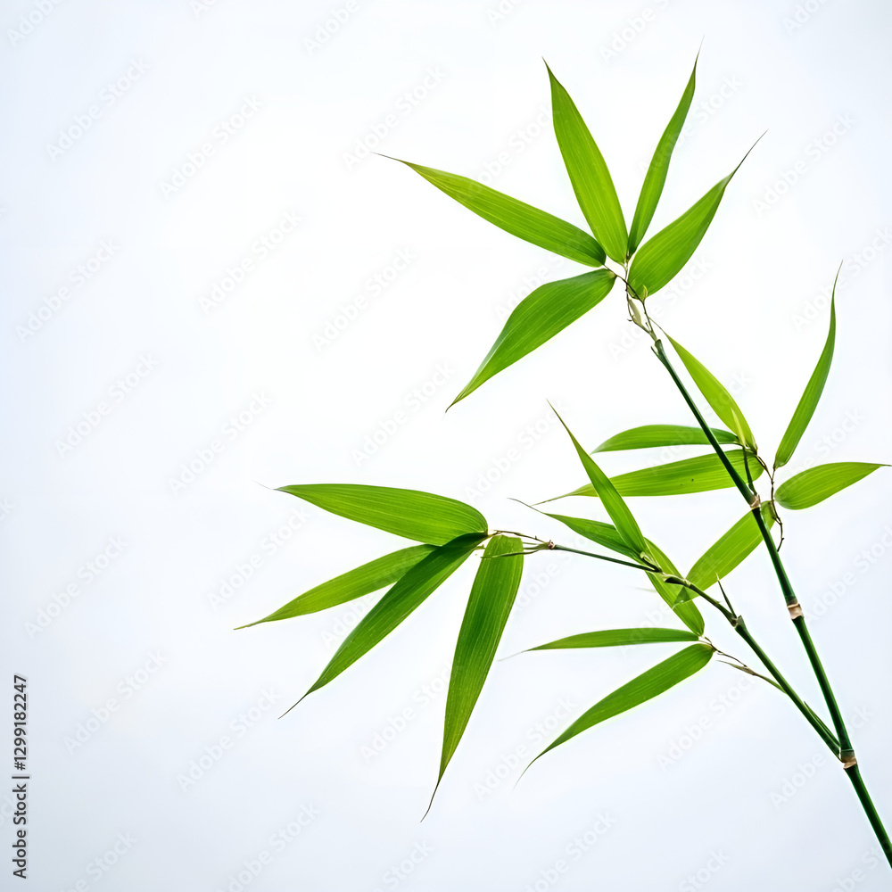 Obraz premium Bamboo leaves in fresh green color on a light background with copy space