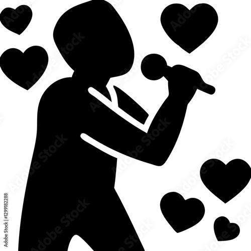 Romantic Silhouette of Couple Kissing with Floating Hearts Vector Illustration