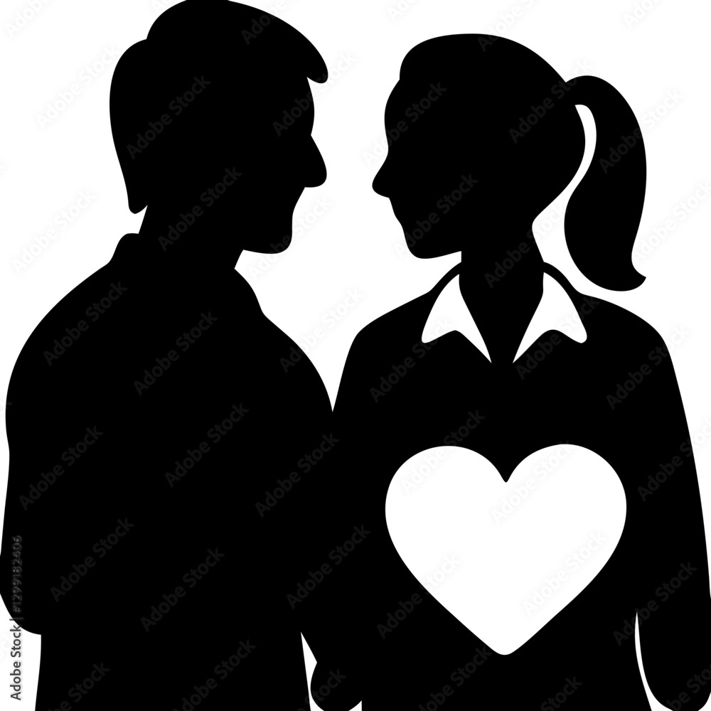 Romantic Couple Silhouette with Heart Symbol Vector Illustration Romantic Couple Silhouette with Heart Symbol Vector Illustration