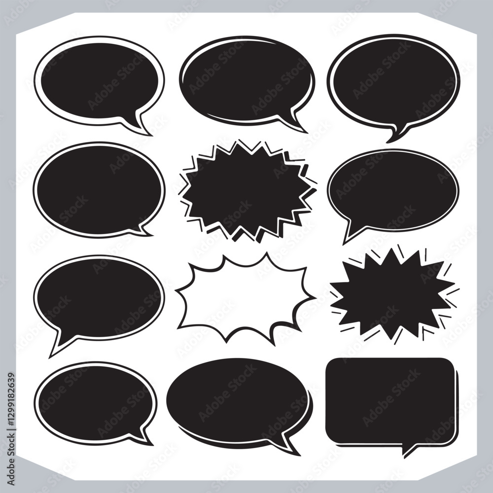 Outline Speech Bubbles in Different Shapes Hand Drawn Doodle Pack