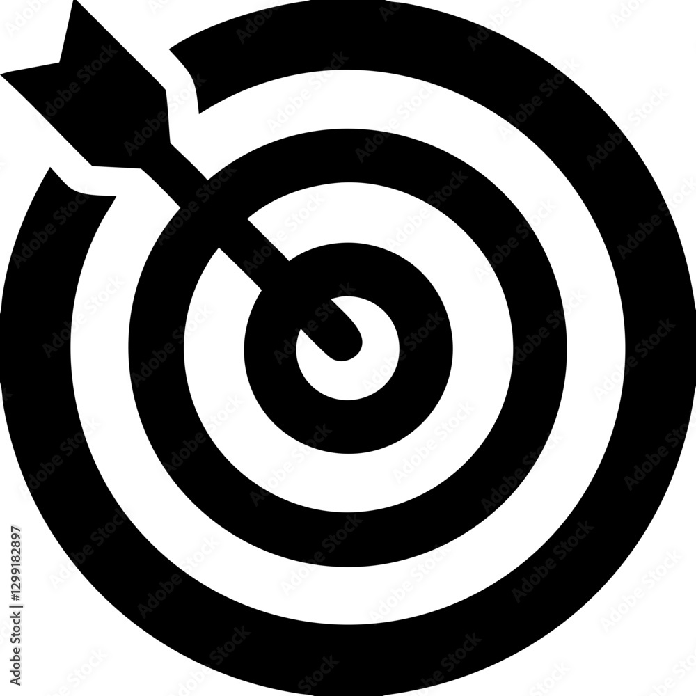 Bullseye Target with Arrow Hitting Center Vector for Goal Achievement and Precision Concept Bullseye Target with Arrow Hitting Center Vector for Goal Achievement and Precision Concept