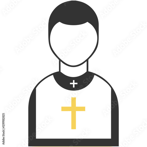 Christian Priest Religious Symbol Vector Illustration Wearing Clerical Collar with Gold Cross