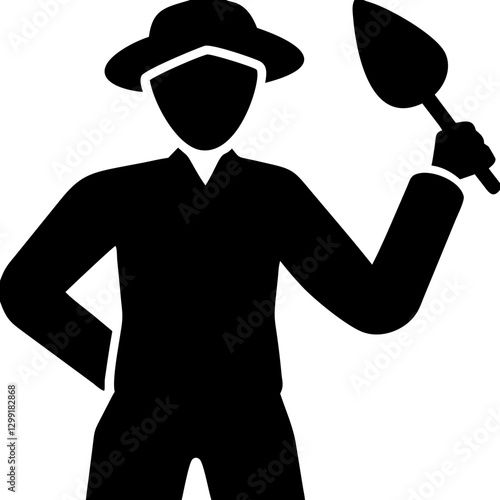 Farmer Silhouette Holding Shovel Vector Illustration for Agriculture and Gardening