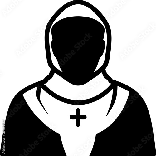 Silhouette Vector of Religious Priest with Cross Symbol Hooded Cloak