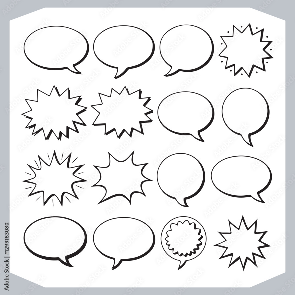 Outline Speech Bubbles in Different Shapes Hand Drawn Doodle Pack
