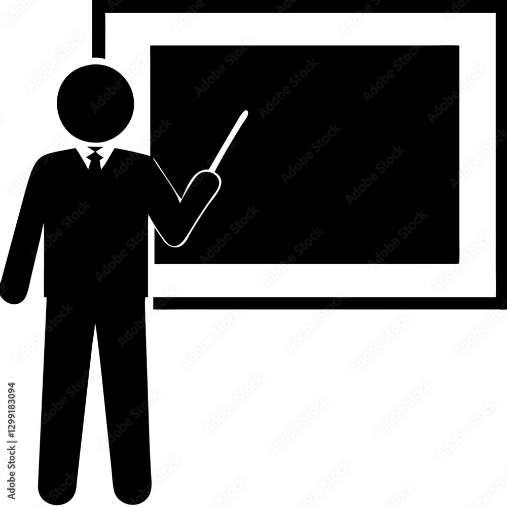 Business Presentation Vector Silhouette Teacher Pointing at Blackboard Graphic Business Presentation Vector Silhouette Teacher Pointing at Blackboard Graphic