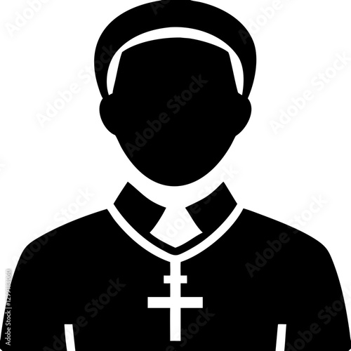 Clergy Silhouette Wearing Religious Cross Necklace Vector Illustration