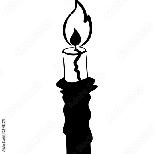 Vector Silhouette of Melting Candle with Flame Minimalistic Art