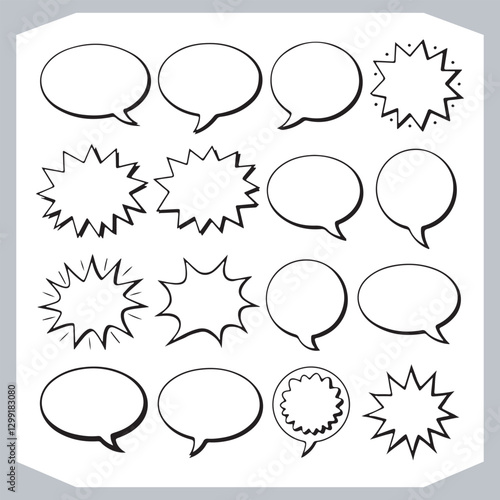 Obraz na płótnie Outline Speech Bubbles in Different Shapes Hand Drawn Doodle Pack w salonie