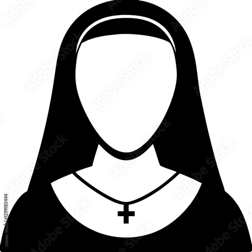 Nun Silhouette Vector Religious Symbol Abstract Representation with Cross Necklace
