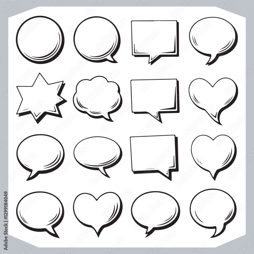 Outline Speech Bubbles in Different Shapes Hand Drawn Doodle Pack
