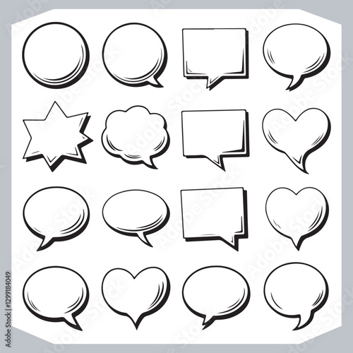 Obraz na płótnie Outline Speech Bubbles in Different Shapes Hand Drawn Doodle Pack w salonie