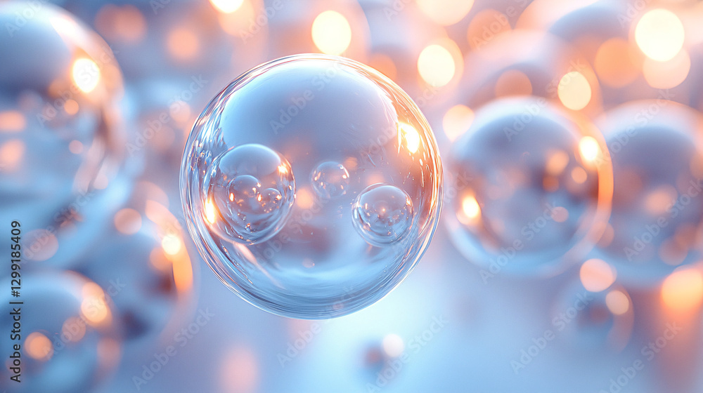 3D Realistic Soap Bubbles Isolated on Pastel Blue Abstract Background 3D Realistic Soap Bubbles Isolated on Pastel Blue Abstract Background