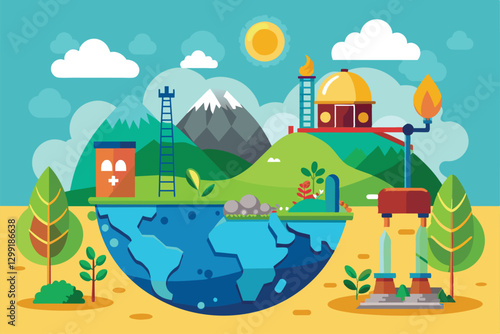 An illustration of resource depletion highlighting the environmental impact of human activities, Natural resource depletion Customizable Flat Illustration