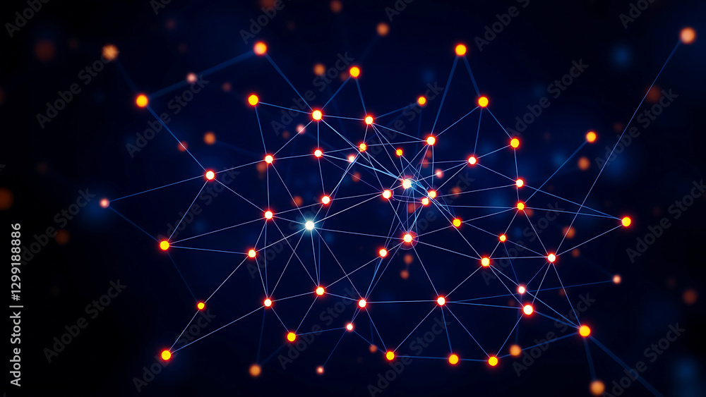 Fototapeta premium Digital abstract network with glowing connected nodes and lines, representing futuristic technology, data communication, and connectivity