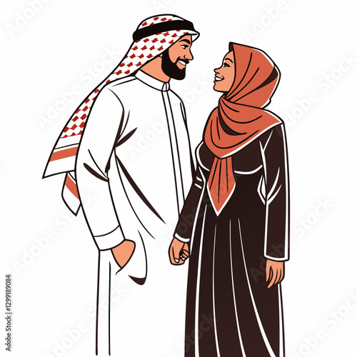 Vector illustration of Arabian couple isolated on a white background