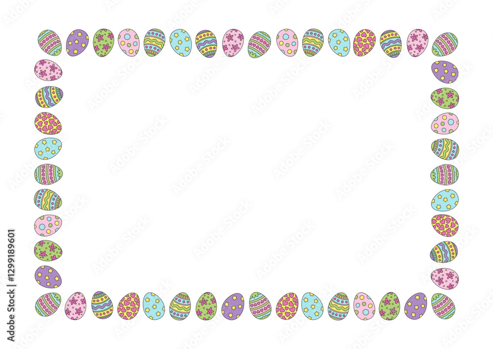 Rectangular frame with painted Easter eggs.