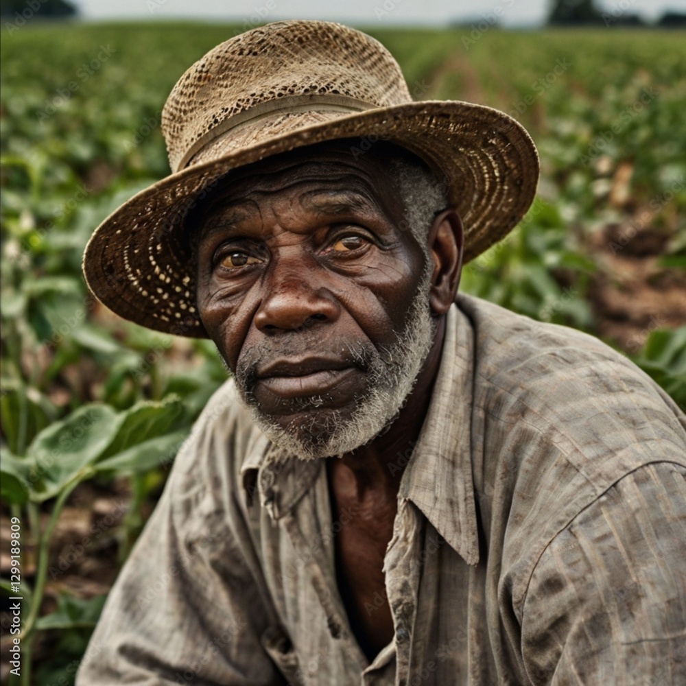 Elderly African farmer resting in a field. Elderly African farmer resting in a field.