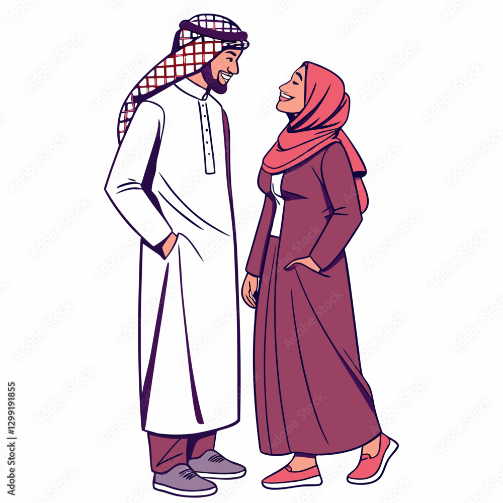 Vector illustration of Arabian couple isolated on a white background Vector illustration of Arabian couple isolated on a white background