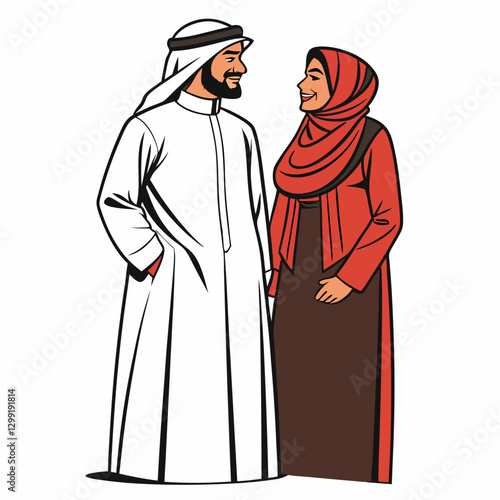 Vector illustration of Arabian couple isolated on a white background