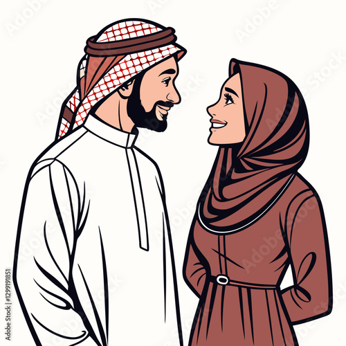 Vector illustration of Arabian couple isolated on a white background