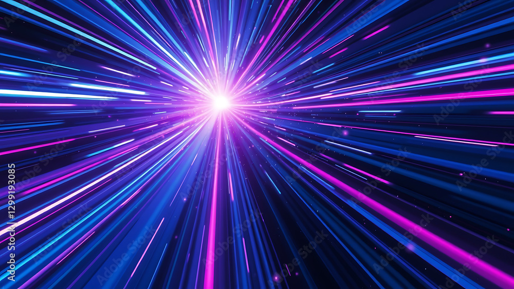 Futuristic burst of radiant purple and blue light beams creating an energetic, sci-fi tunnel effect, perfect for space, technology, or digital projects Futuristic burst of radiant purple and blue light beams creating an energetic, sci-fi tunnel effect, perfect for space, technology, or digital projects